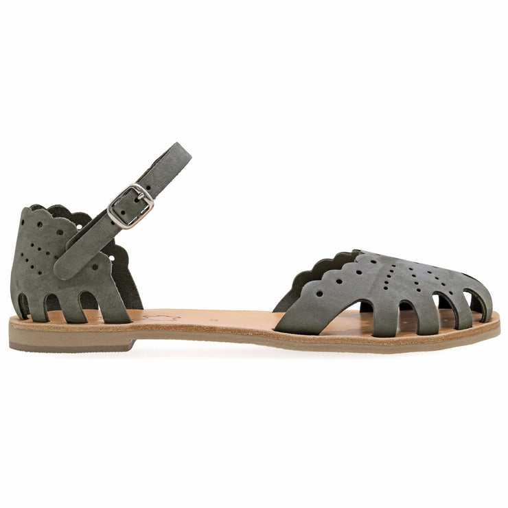 Greek Leather Gray Buckle Strap Caged Sandals "Olympias" - EMMANUELA handcrafted for you®