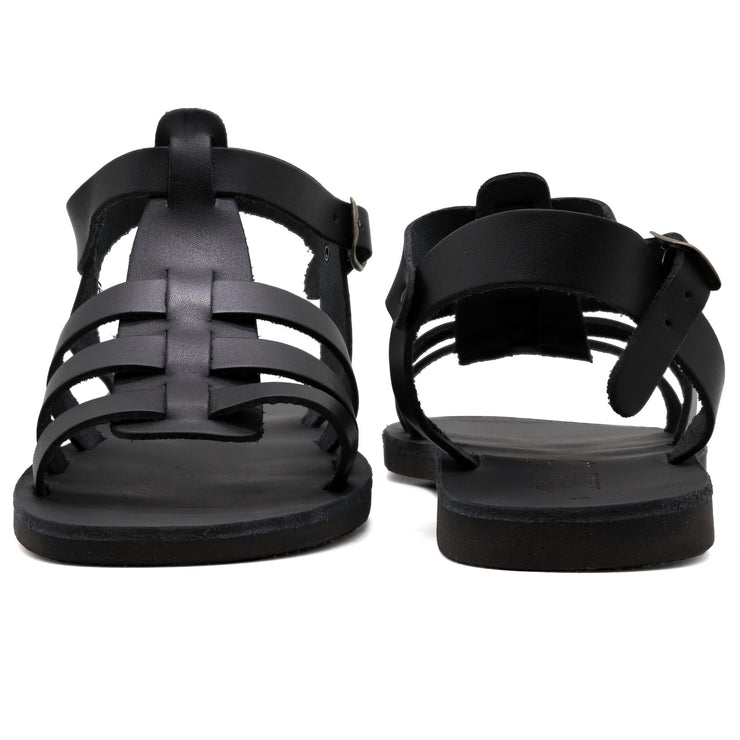 Greek Leather Black Buckle Strap Gladiator Sandals for Men "Dionysius" - EMMANUELA handcrafted for you®