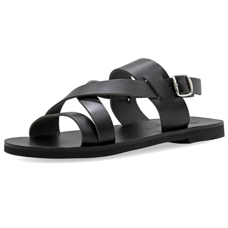 Greek Leather Black Buckle Strap Gladiator Sandals for Men "Leander" - EMMANUELA handcrafted for you®