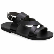 Greek Leather Black Buckle Strap Gladiator Sandals for Men "Leander" - EMMANUELA handcrafted for you®