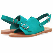 Greek Leather Turquoise Buckle Strap Peep Toe Sandals "Euphrosyne" - EMMANUELA handcrafted for you®