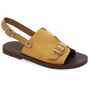 Greek Leather Mustard Buckle Strap Peep Toe Sandals "Euphrosyne" - EMMANUELA handcrafted for you®