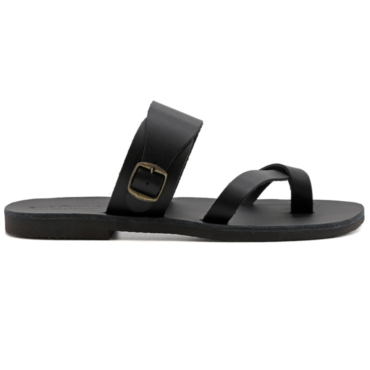 Greek Leather Black Buckle Strap Split Toe Sandals for Men "Hercules" - EMMANUELA handcrafted for you®