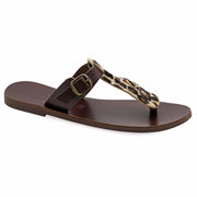 Greek Leather Leopard Buckle Strap Thong Crocodile Sandals "Zenobia" - EMMANUELA handcrafted for you®
