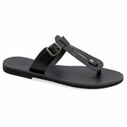 Greek Leather Black Croco Buckle Strap Thong Crocodile Sandals "Zenobia" - EMMANUELA handcrafted for you®