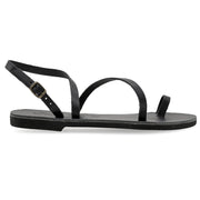 Greek Leather Black Buckle Strap Toe Ring Sandals "Athena" - EMMANUELA handcrafted for you®