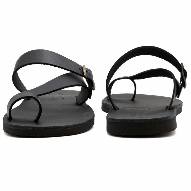 Greek Leather Black Buckle Strap Toe Ring Sandals for Men "Poseidon" - EMMANUELA handcrafted for you®