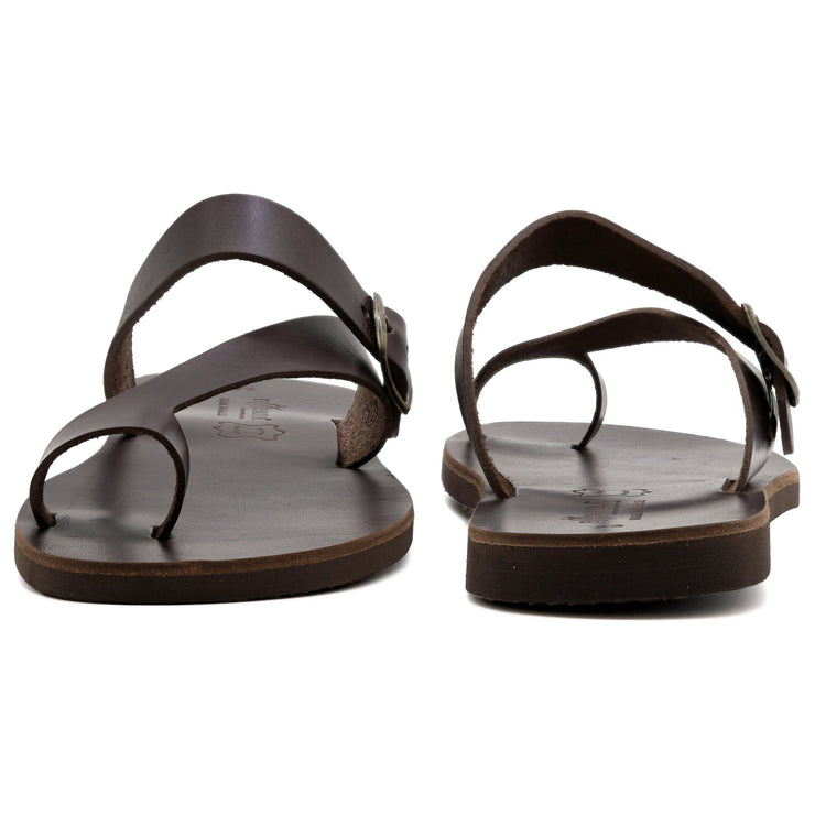 Greek Leather Brown Buckle Strap Toe Ring Sandals for Men "Poseidon" - EMMANUELA handcrafted for you®