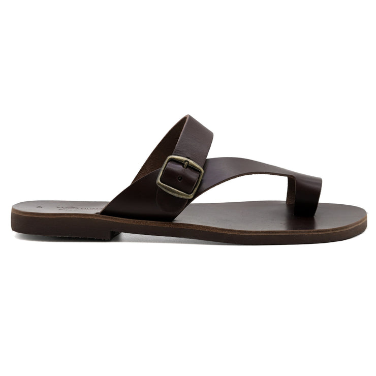 Greek Leather Brown Buckle Strap Toe Ring Sandals for Men "Poseidon" - EMMANUELA handcrafted for you®