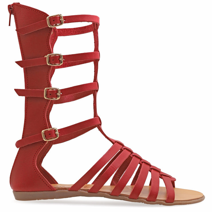 Greek Leather Coral Calf High Gladiator Boot Sandals with zippers "Briseis" - EMMANUELA handcrafted for you®