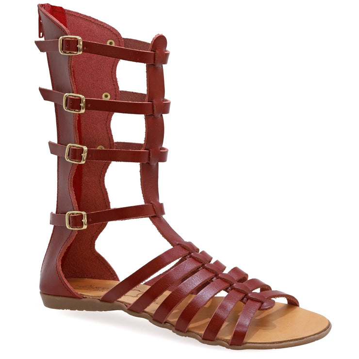 Greek Leather Red Calf High Gladiator Boot Sandals with zippers "Briseis" - EMMANUELA handcrafted for you®