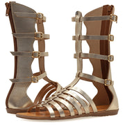 Greek Leather Gold Calf High Gladiator Boot Sandals with zippers "Briseis" - EMMANUELA handcrafted for you®