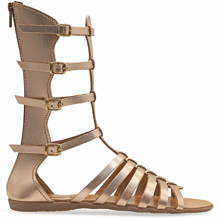Greek Leather Rose gold Calf High Gladiator Boot Sandals with zippers "Briseis" - EMMANUELA handcrafted for you®