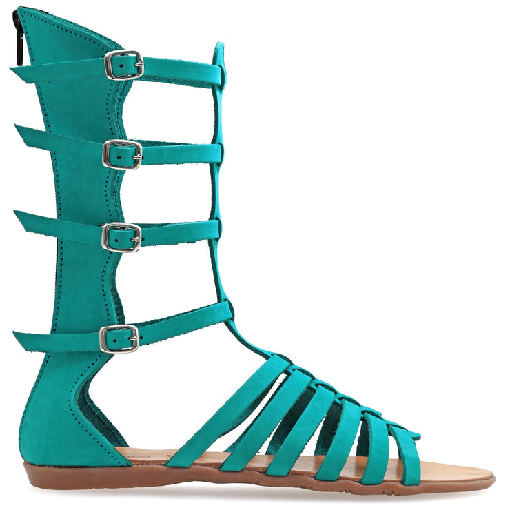 Greek Leather Turquoise Calf High Gladiator Boot Sandals with zippers "Briseis" - EMMANUELA handcrafted for you®