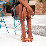 Greek Leather Brown Calf High Tie up Gladiator Sandals "Alcinoe" - EMMANUELA handcrafted for you®