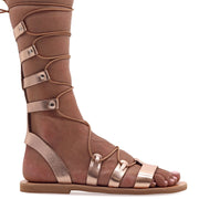 Greek Leather Silver Calf High Tie up Gladiator Sandals "Anastasia" - EMMANUELA handcrafted for you®