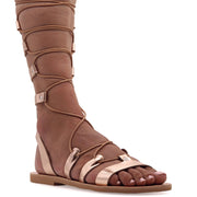 Greek Leather Rose gold Calf High Tie up Gladiator Sandals "Anastasia" - EMMANUELA handcrafted for you®