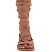 Greek Leather Beige Calf High Tie Up Gladiator Sandals "Anastasia" - EMMANUELA handcrafted for you®