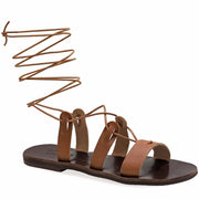 Greek Leather Brown Calf High Tie up Gladiator Sandals "Melaina" - EMMANUELA handcrafted for you®