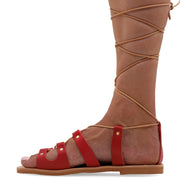 Greek Leather Turquoise Calf High Tie up Gladiator Sandals "Paxi" - EMMANUELA handcrafted for you®