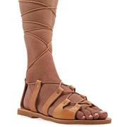 Greek Leather Beige Calf High Tie up Gladiator Sandals "Paxi" - EMMANUELA handcrafted for you®