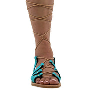 Greek Leather White Calf High Tie up Gladiator Sandals "Paxi" - EMMANUELA handcrafted for you®