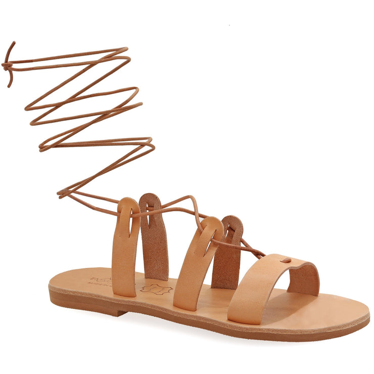 Greek Leather Natural Calf High Tie up Snake Skin Gladiator Sandals "Melaina"" - EMMANUELA handcrafted for you®