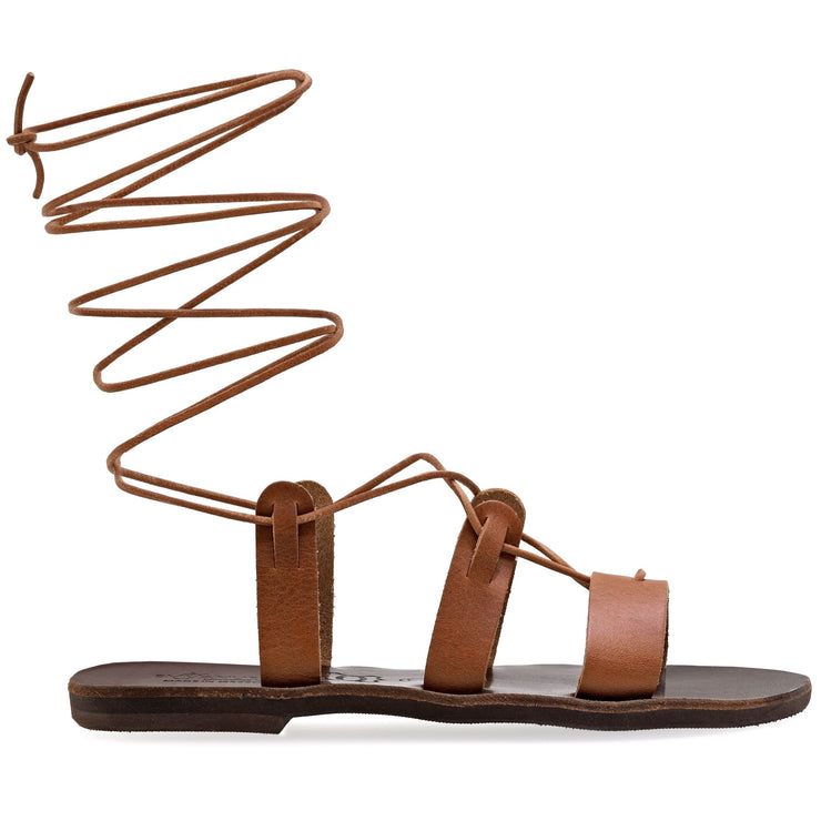 Greek Leather Brown Calf High Tie up Snake Skin Gladiator Sandals "Melaina"" - EMMANUELA handcrafted for you®
