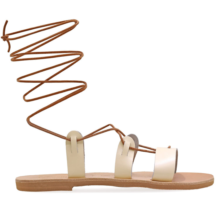 Greek Leather Brown Calf High Tie up Snake Skin Gladiator Sandals "Melaina"" - EMMANUELA handcrafted for you®