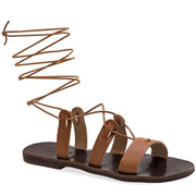 Greek Leather Brown Calf High Tie up Zebra Gladiator Sandals "Melaina" - EMMANUELA handcrafted for you®