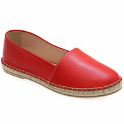 Greek Leather Red Closed Toe Leather Flat Espadrilles - EMMANUELA handcrafted for you®