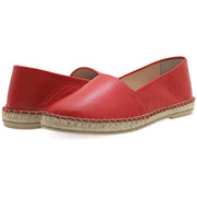 Greek Leather Red Closed Toe Leather Flat Espadrilles - EMMANUELA handcrafted for you®