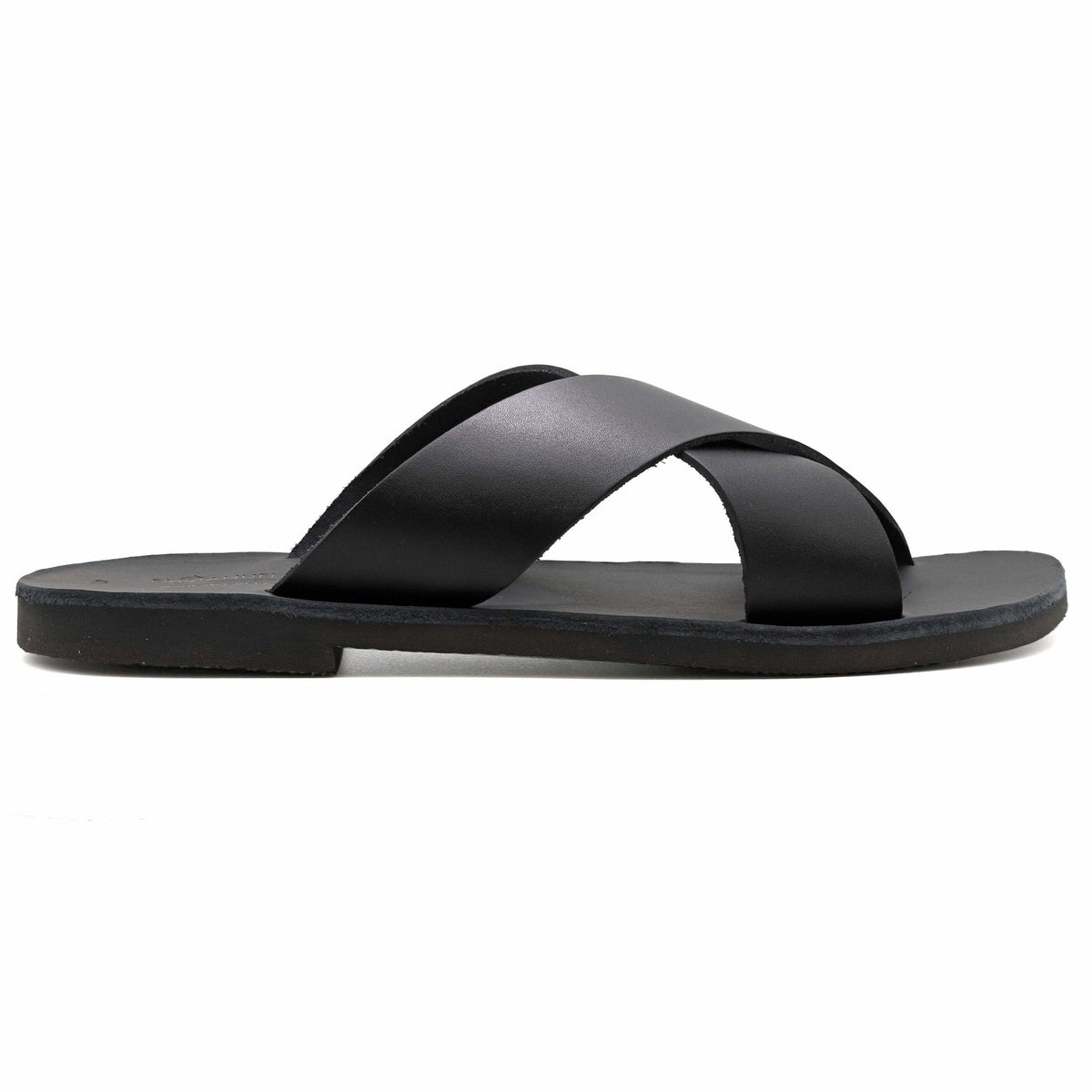 Ancient Greek Leather Cross Strap Black Sandals for Men | Emmanuela