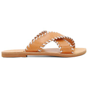 Greek Leather Natural-White Leathe Cross Strap Sandals with Contrast Stiches "Alcestis" - EMMANUELA handcrafted for you®