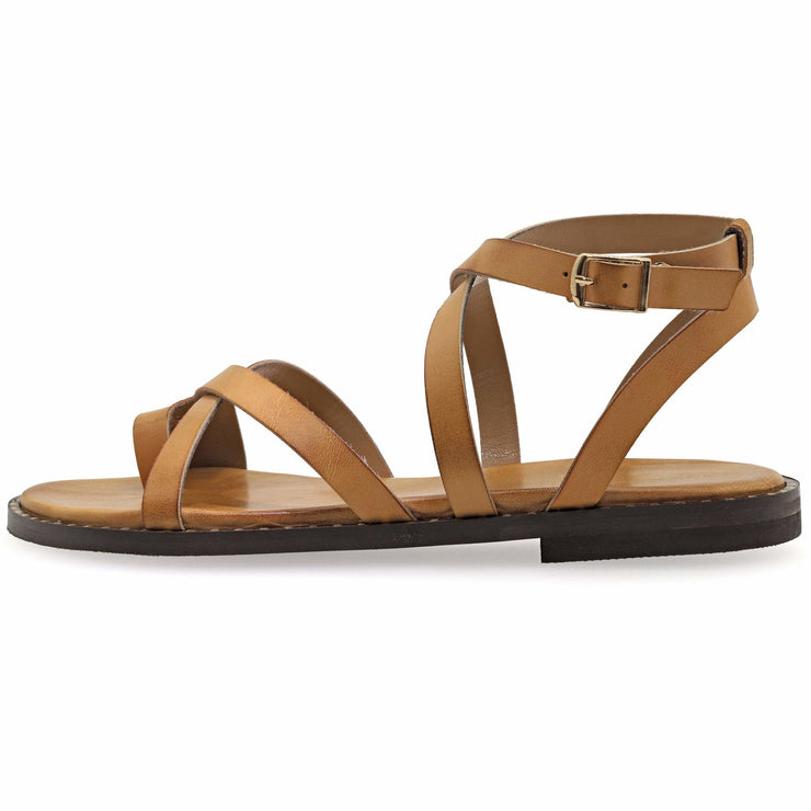 Greek Leather Beige Cushioned Insole Ankle Strap Sandals "Aigle" - EMMANUELA handcrafted for you®