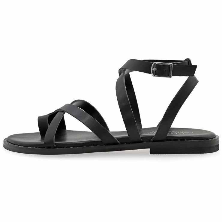 Greek Leather Black Cushioned Insole Ankle Strap Sandals "Aigle" - EMMANUELA handcrafted for you®