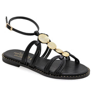 Greek Leather Black Cushioned Insole Ankle Strap Sandals "Chryseis" - EMMANUELA handcrafted for you®