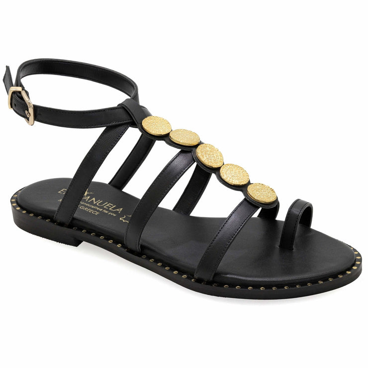 Greek Leather Black Cushioned Insole Ankle Strap Sandals "Iphigenia" - EMMANUELA handcrafted for you®