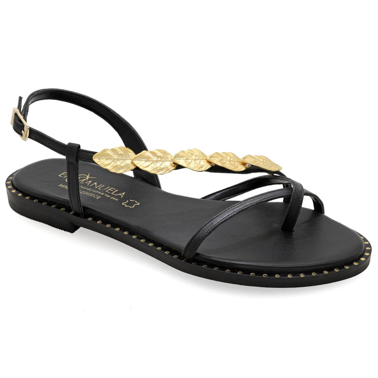 Greek Leather Black Cushioned Insole Buckle Strap Sandals "Alcmene" - EMMANUELA handcrafted for you®
