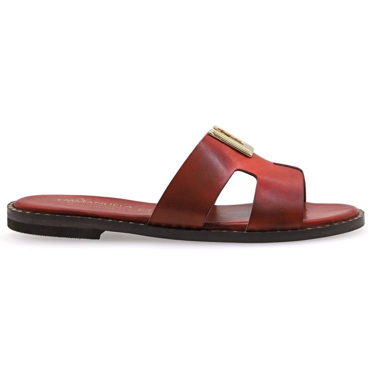 Greek Leather Red Cushioned Insole H-Band Sandals "Clytemnestra" - EMMANUELA handcrafted for you®