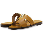 Greek Leather Yellow Cushioned Insole H-Band Sandals "Clytemnestra" - EMMANUELA handcrafted for you®
