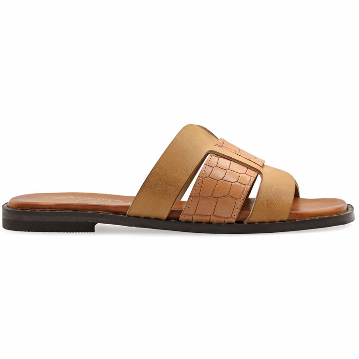 Greek Leather Beige Cushioned Insole Slide Sandals "Elpis" - EMMANUELA handcrafted for you®