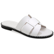 Greek Leather White Cushioned Insole Slide Sandals "Elpis" - EMMANUELA handcrafted for you®