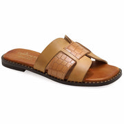Greek Leather Beige Cushioned Insole Slide Sandals "Elpis" - EMMANUELA handcrafted for you®