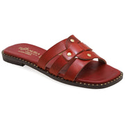 Greek Leather Red Cushioned Insole Slide Sandals "Hagne" - EMMANUELA handcrafted for you®