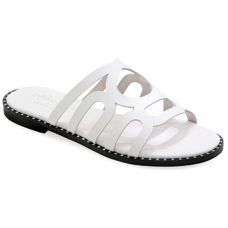 Greek Leather White Cushioned Insole Slide Sandals "Iole" - EMMANUELA handcrafted for you®