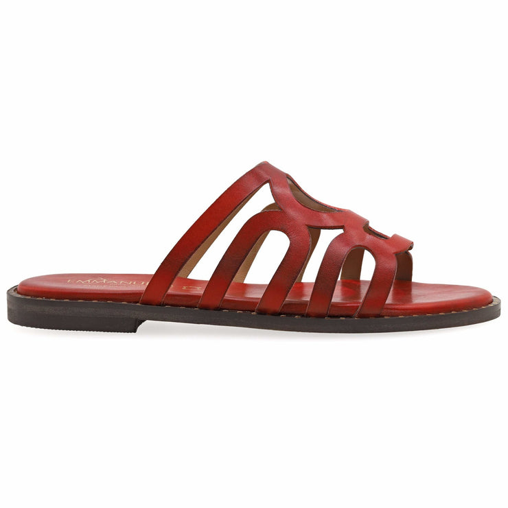 Greek Leather Red Cushioned Insole Slide Sandals "Iole" - EMMANUELA handcrafted for you®