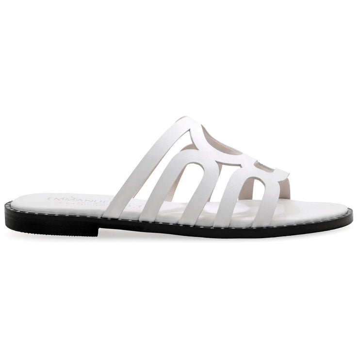 Greek Leather White Cushioned Insole Slide Sandals "Iole" - EMMANUELA handcrafted for you®