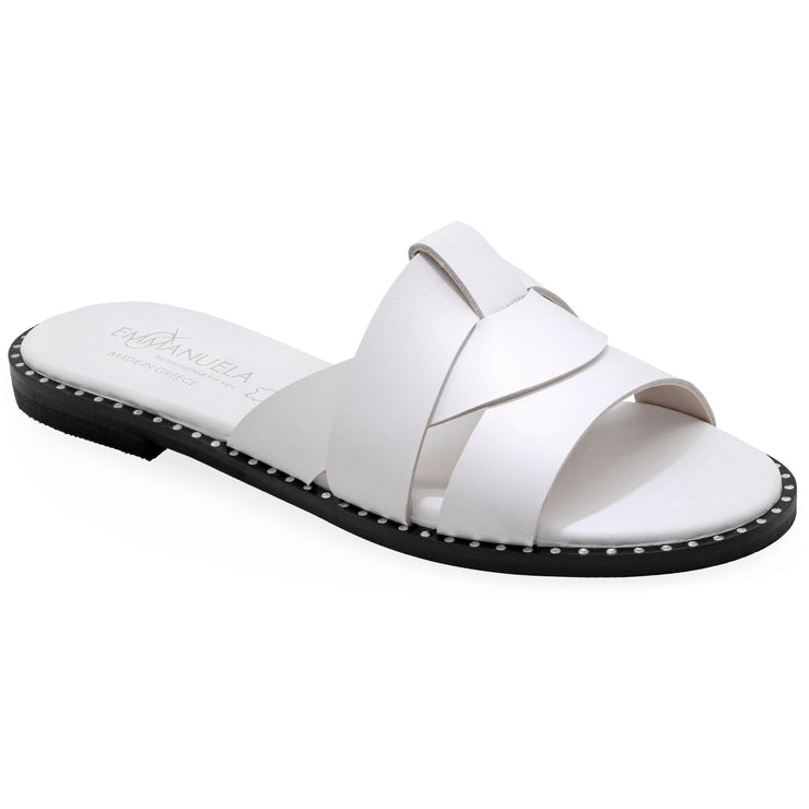 Greek Leather White Cushioned Insole Slide Sandals "Pandora" - EMMANUELA handcrafted for you®