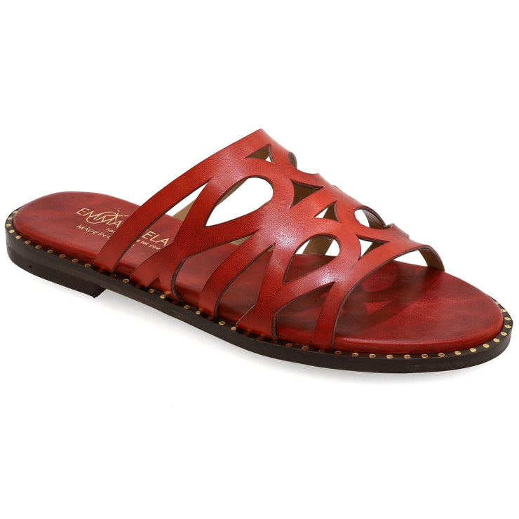 Greek Leather Red Cushioned Insole Slide Sandals "Siren" - EMMANUELA handcrafted for you®